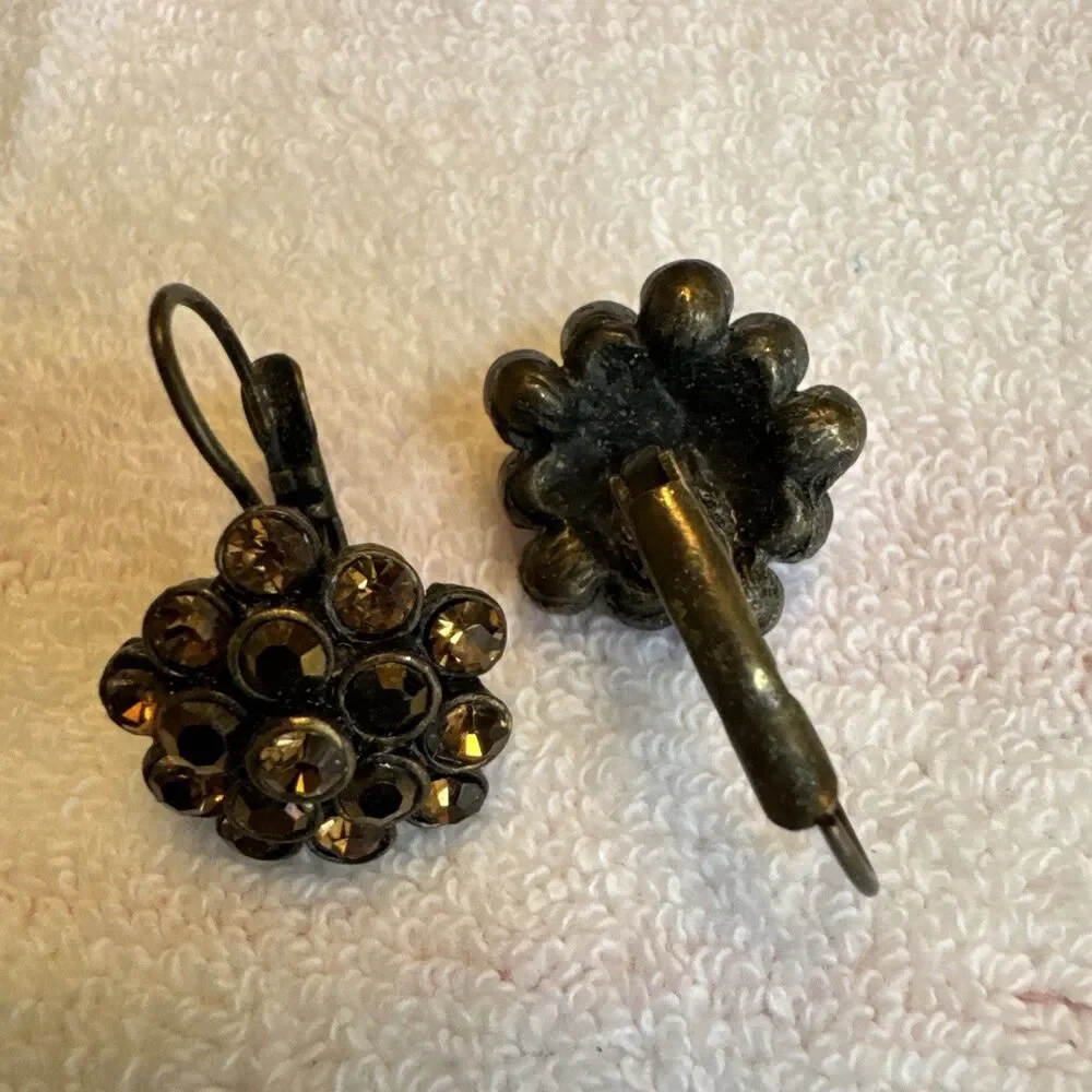Lot of 3 Pairs‎ Vintage Earrings — Red Crystal Drop, Rhinestone Cluster Clip-On